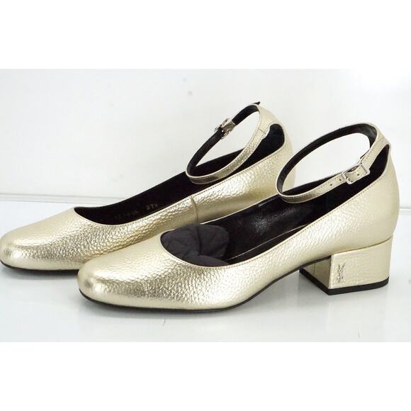 Saint Laurent Gold Leather Ankle Strap Pump NIB - Picture 4 of 10
